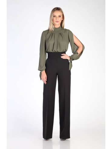 TGH TUXEDO STYLE PLEATED WAIST WIDE-LEG PANTS