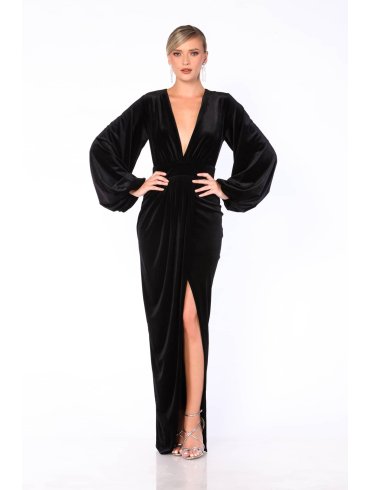 TGH GLAM VELVET PUFFED SLEEVES MAXI DRESS