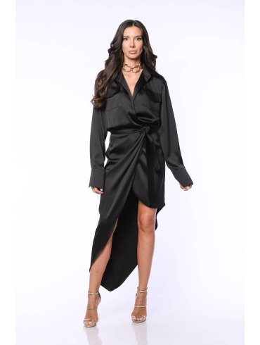 TGH ASYMMETRIC SATIN MIDI SHIRT-DRESS