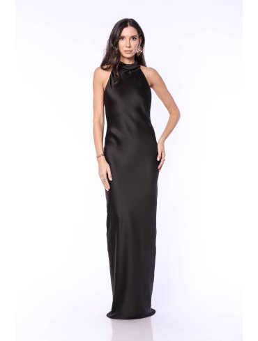 TGH MIDNIGHT ELEGANCE CUT-OUT BACK SATIN MAXI DRESS