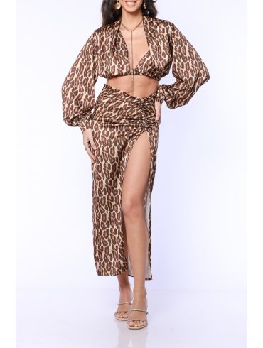 TGH ANIMAL PRINT FRONT SLIT MIDI SKIRT