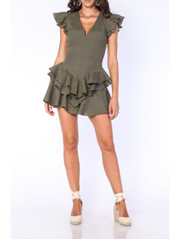 CARLA PURO LINO LAYERED RUFFLES MINI DRESS