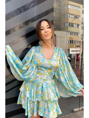 TGH ROCHIE MINI CU MANECI BUFANTE SI PRINT FLORAL