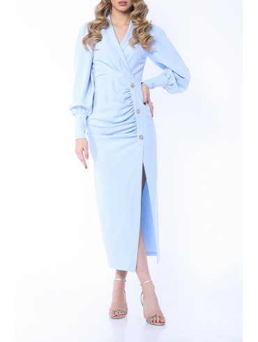 MARMURI JEWELLERY BUTTONS DEEP SLIT MIDI DRESS