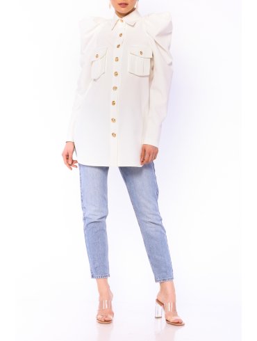 POESSE FAMOUS PUFFED SHOULDERS LONGLINE SHIRT