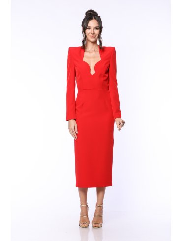 TGH SPECIAL NECKLINE LONG SLEEVES MIDI DRESS