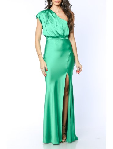 TGH PLEATED ONE-SHOULDER TOP SATIN MAXI DRESS