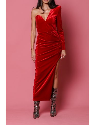 TGH ROCHIE MIDI TEMPTING DIN CATIFEA CU O MANECA SI CORSET