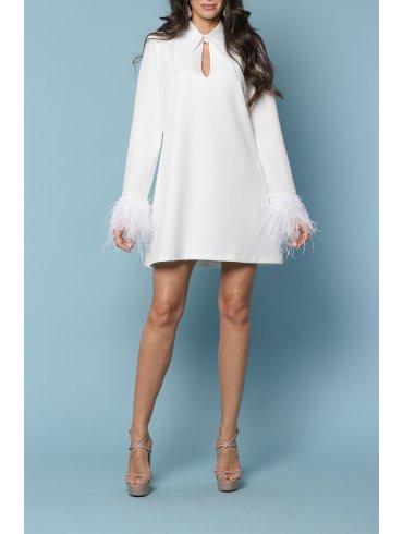 TGH BRIDAL A-LINE POINTED COLLAR FEATHERS MINI DRESS