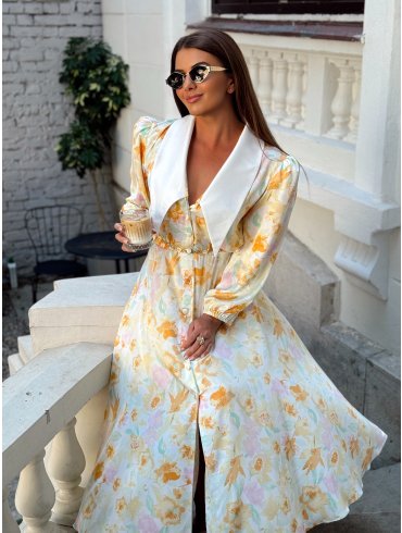 TGH ROCHIE MIDI SUNNY DAYS CU PRINT FLORAL SI GULER ASCUTIT