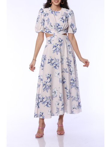 TGH LINO ROCHIE MIDI CU PRINT FLORAL SI SNURURI