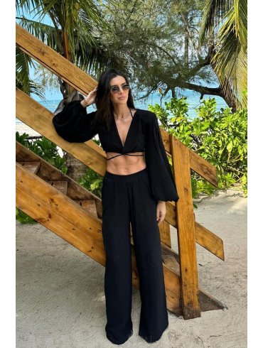 TGH LINO MIDSUMMER PUFFED SLEEVES CRISS CROSS CROP TOP