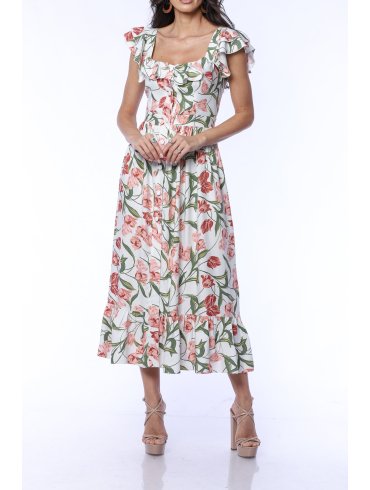 TGH ROCHIE MIDI TIMELESS FLORAL CU VOLANE