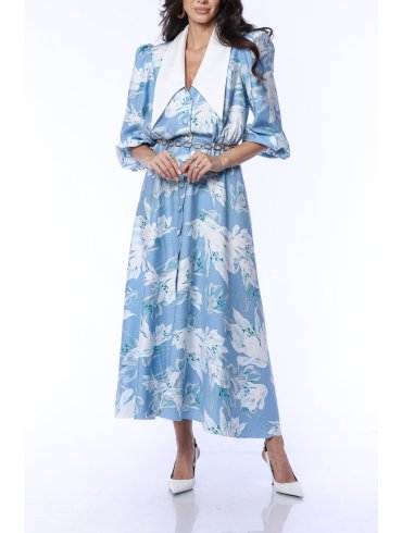 TGH FLORAL SYMPHONY POINTED COLLAR MIDI DRESS