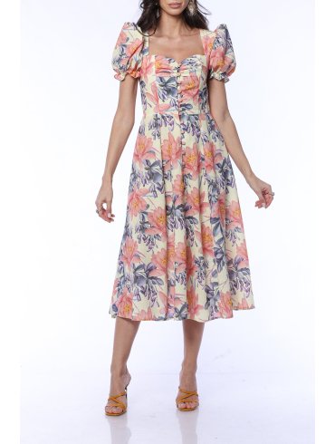 TGH LINO FLORAL HEAVEN BOHO MIDI DRESS
