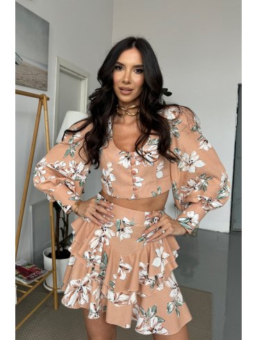 TGH LINO CROP TOP SUMMERTIME CU PRINT FLORAL SI MANECI BUFANTE