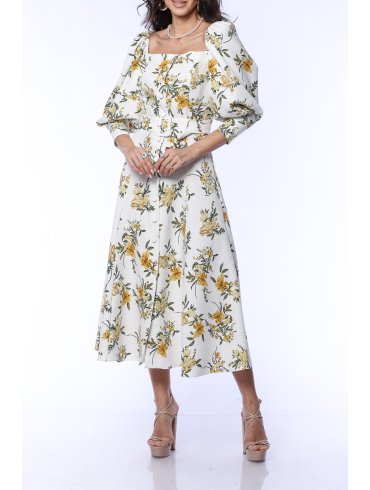 TGH ROCHIE MIDI A-LINE FLORAL SERENADE CU UMERI GOI