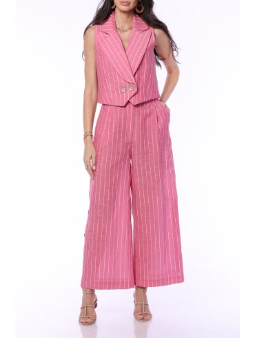 TGH LINO POINTED COLLAR STRIPES VEST BERRIES