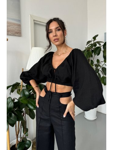 TGH LINO PUFFED SLEEVES CROP TOP