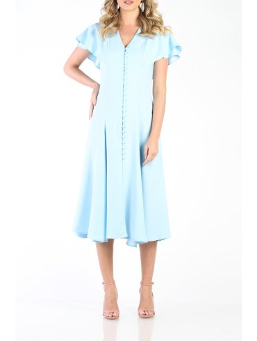 CARLA PLEATED BUTTON-UP MIDI DRESS