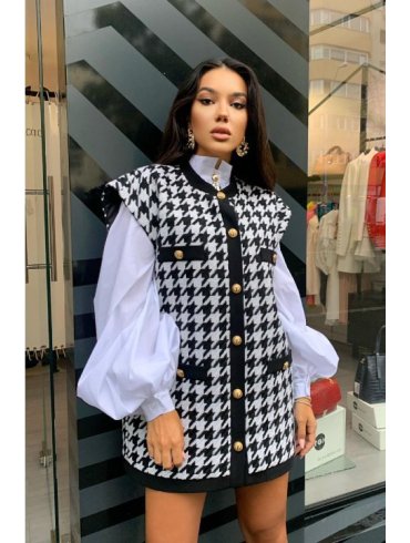 MARMURI CHECKERED PRINT OVERSIZED VEST