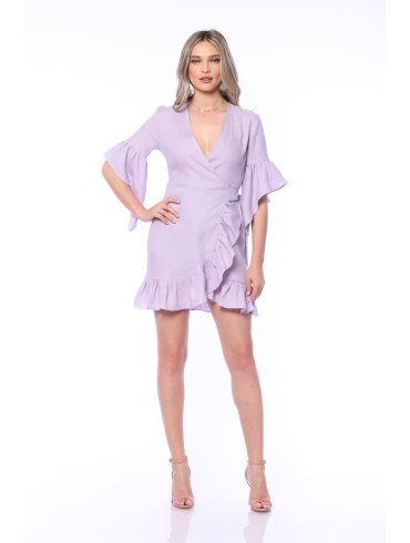 TGH LINO WRAP STYLE RUFFLED MINI DRESS