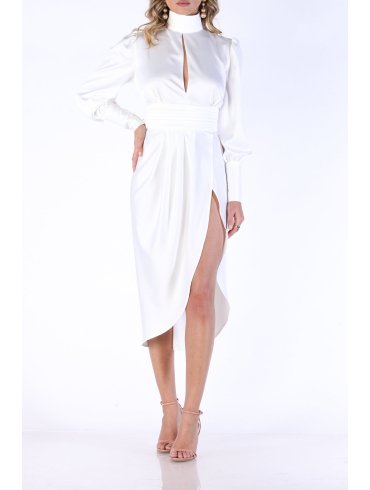 CARLA SATIN HIGH NECK ELEGANT MIDI DRESS
