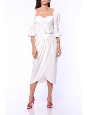 TGH JEWELLERY BELT TULIP SATIN MIDI DRESS