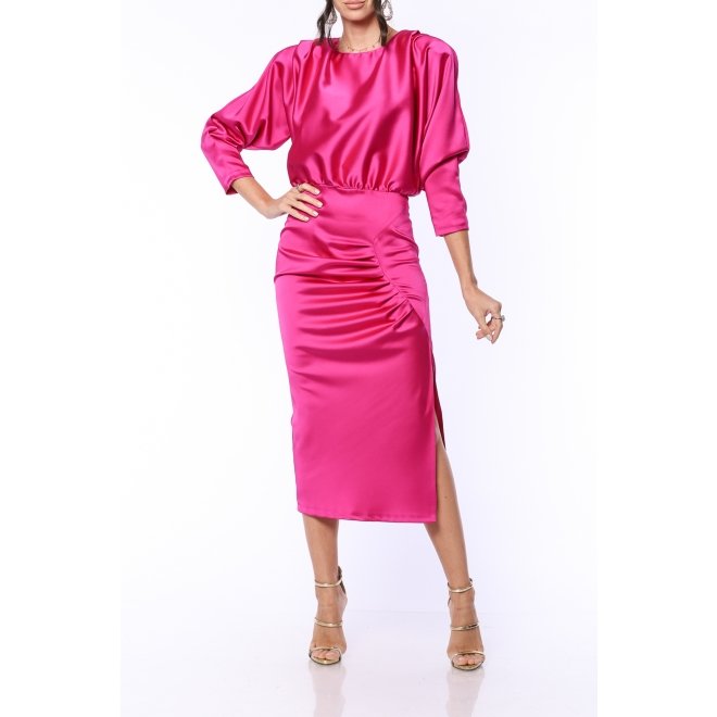 Tgh Rochie Midi Din Satin Cu Drapaje Si Slit Lateral Tgh Fashion