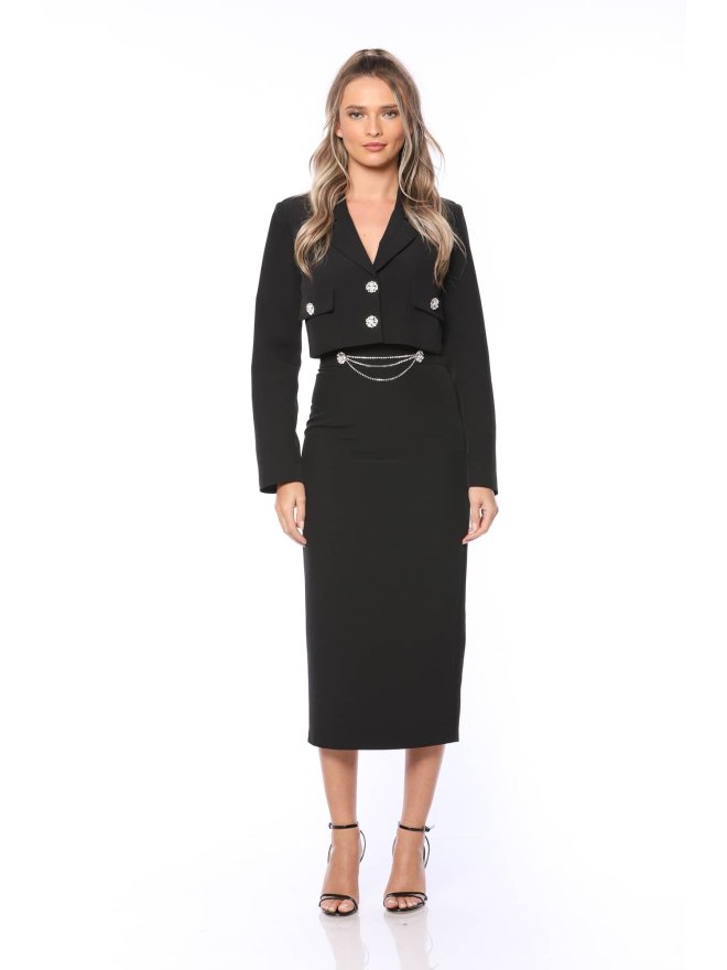 POESSE SO STYLISH JEWELLERY DETAILS MIDI SKIRT