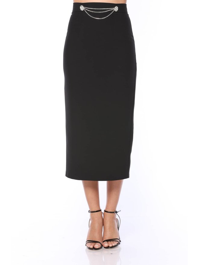 POESSE SO STYLISH JEWELLERY DETAILS MIDI SKIRT