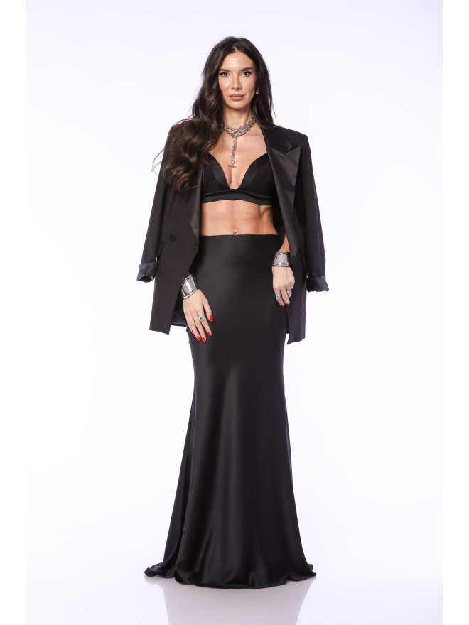 TGH SATIN MERMAID STYLE DRAPED BACK MAXI SKIRT