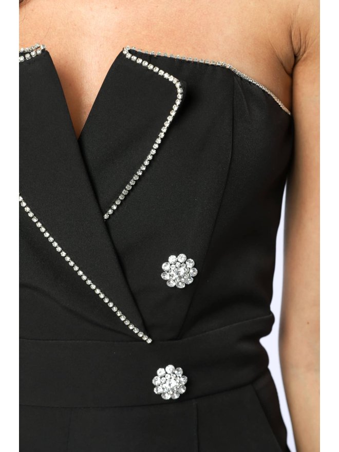 TGH CORSET STYLE JEWELLERY DETAILS FLARED JUMPSUIT