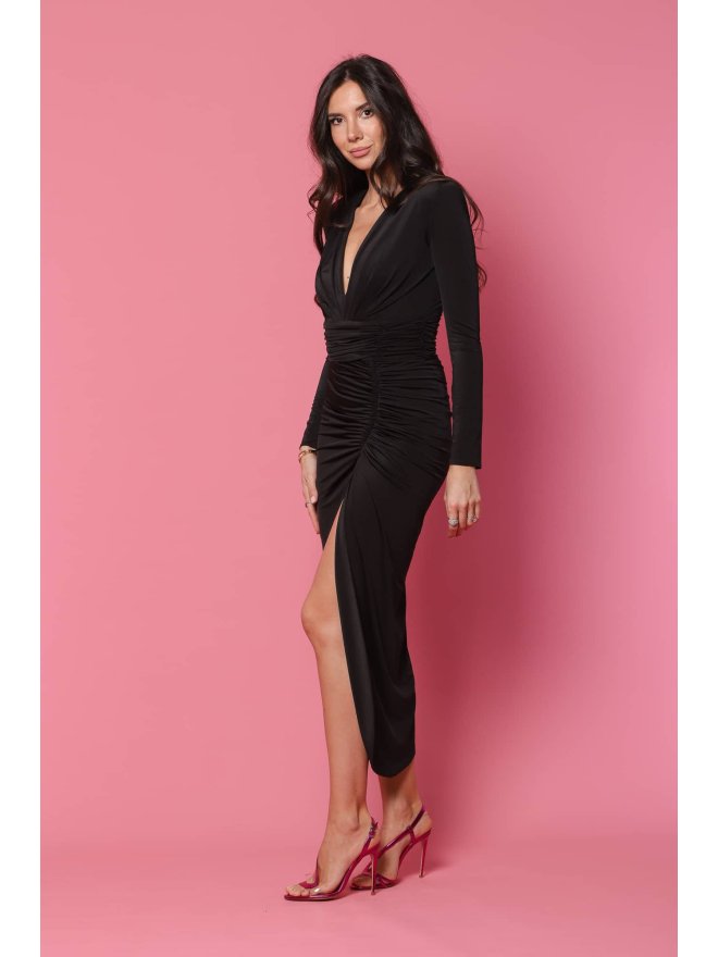 TGH CONTOURING V-NECK ASYMMETRIC MIDI DRESS