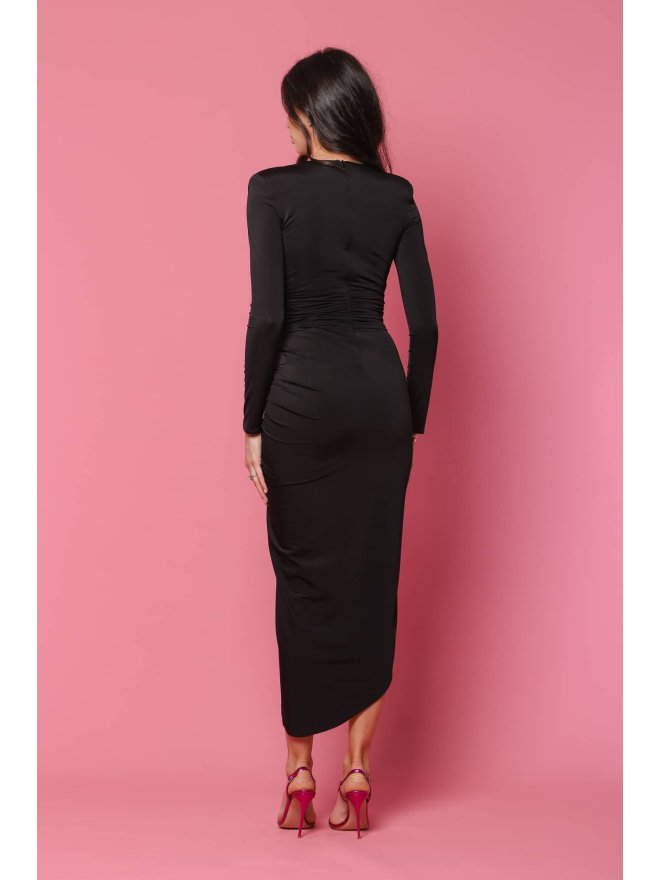 TGH CONTOURING V-NECK ASYMMETRIC MIDI DRESS
