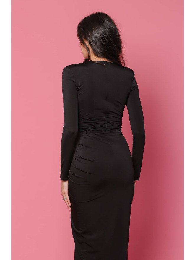 TGH CONTOURING V-NECK ASYMMETRIC MIDI DRESS
