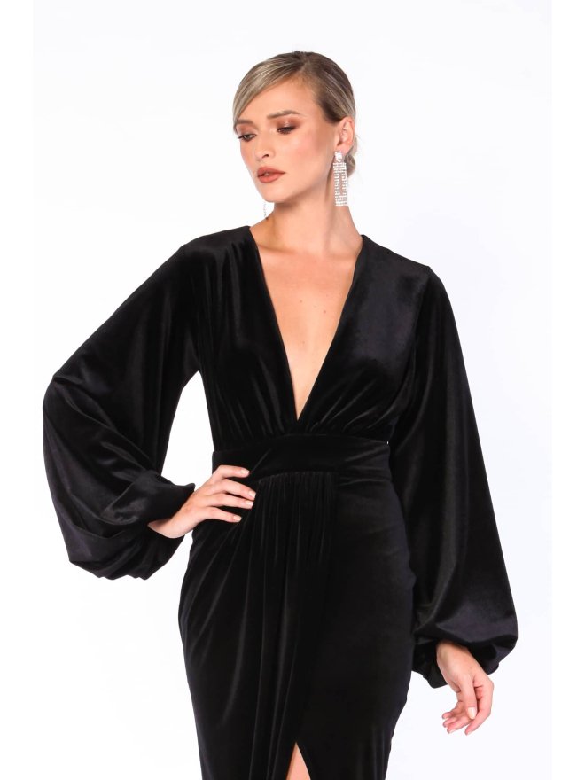 TGH GLAM VELVET PUFFED SLEEVES MAXI DRESS