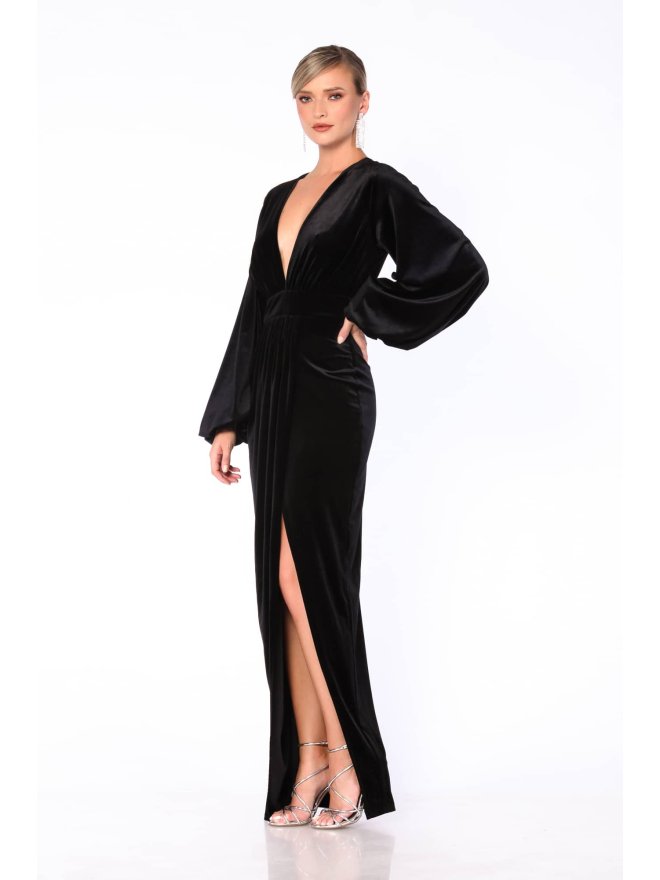 TGH GLAM VELVET PUFFED SLEEVES MAXI DRESS
