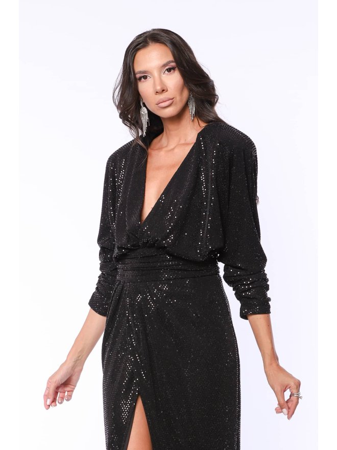 TGH CINEMA STAR SEQUINS DEEP SLIT MAXI DRESS