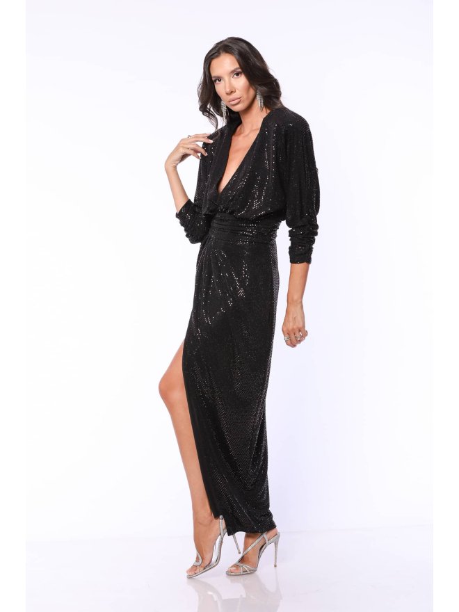 TGH CINEMA STAR SEQUINS DEEP SLIT MAXI DRESS