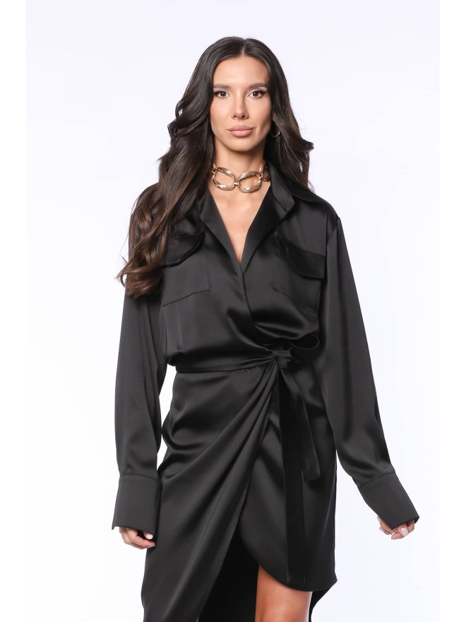 TGH ASYMMETRIC SATIN MIDI SHIRT-DRESS