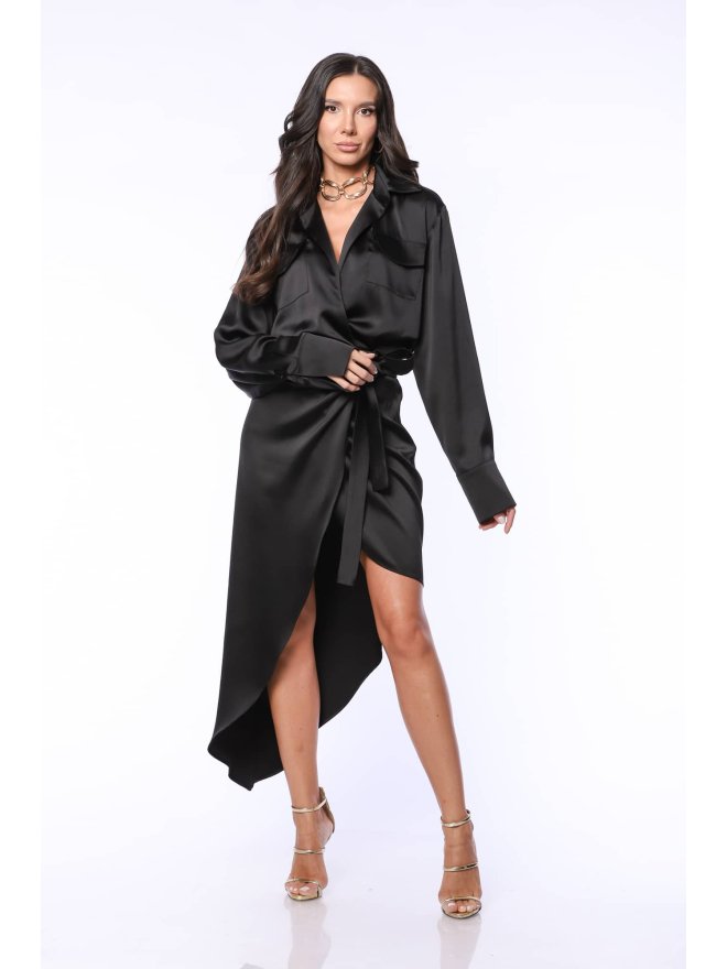 TGH ASYMMETRIC SATIN MIDI SHIRT-DRESS