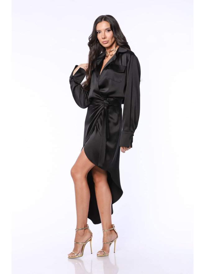 TGH ASYMMETRIC SATIN MIDI SHIRT-DRESS