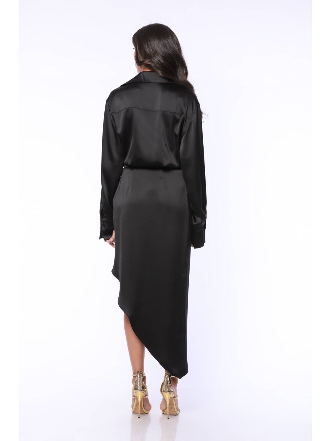 TGH ASYMMETRIC SATIN MIDI SHIRT-DRESS