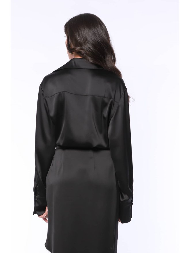 TGH ASYMMETRIC SATIN MIDI SHIRT-DRESS
