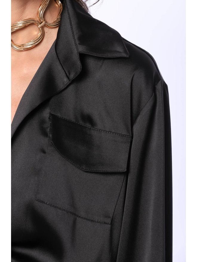 TGH ASYMMETRIC SATIN MIDI SHIRT-DRESS