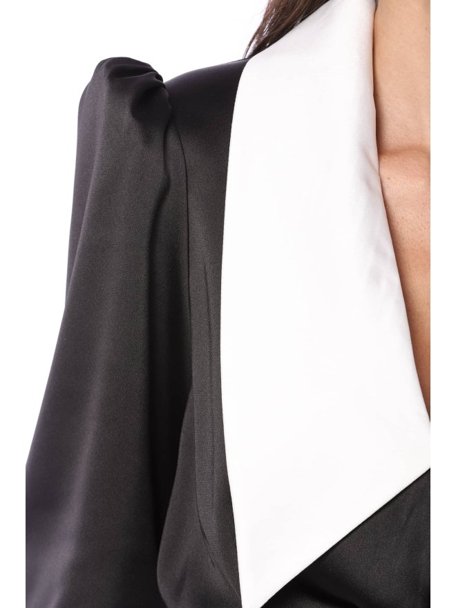 TGH SATIN POINTED COLLAR CONTRAST MINI DRESS