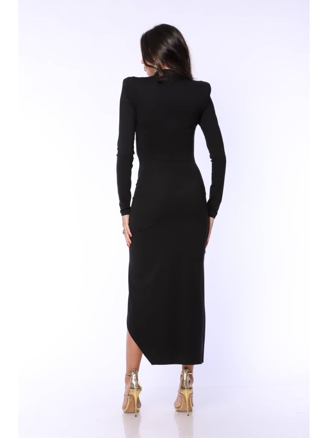 TGH DRAPED WAIST ASYMMETRIC FRONT SLIT MIDI DRESS