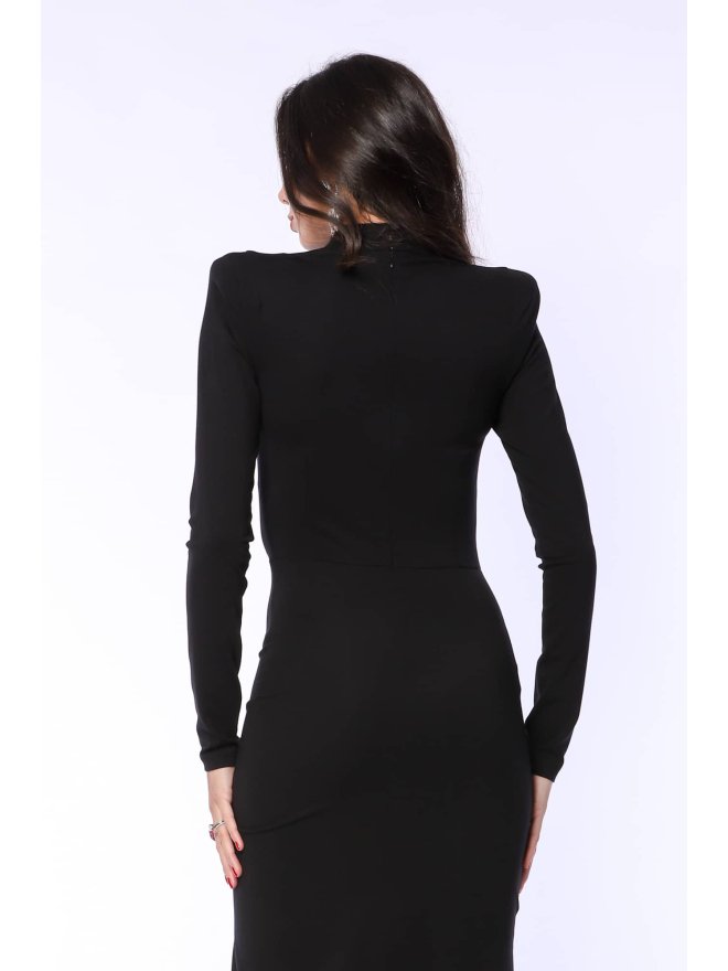 TGH DRAPED WAIST ASYMMETRIC FRONT SLIT MIDI DRESS