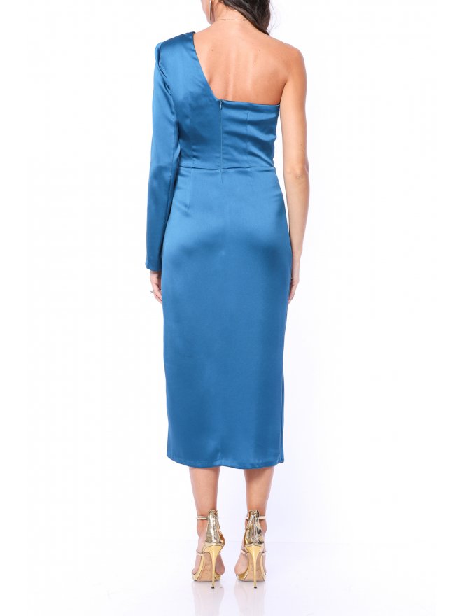 TGH ONE-SLEEVE SATIN MIDI DRESS